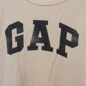 GAP WaffleKnit Pullover in Beige with Black Lettering